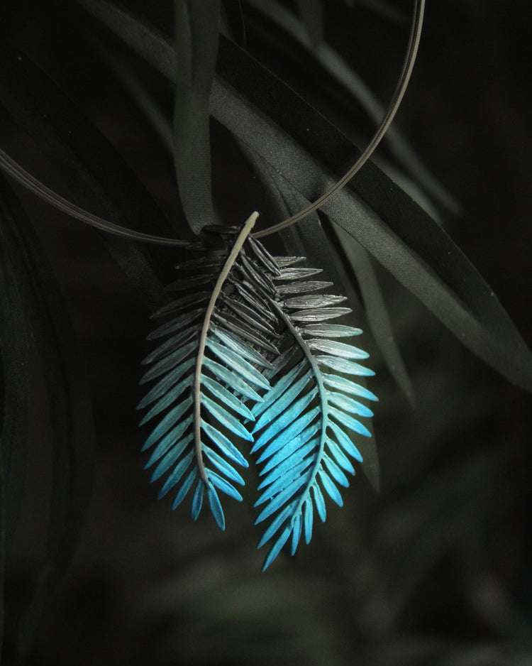 Nature Jewelry, Blue Palm Tree Necklace by Orfega Compostela