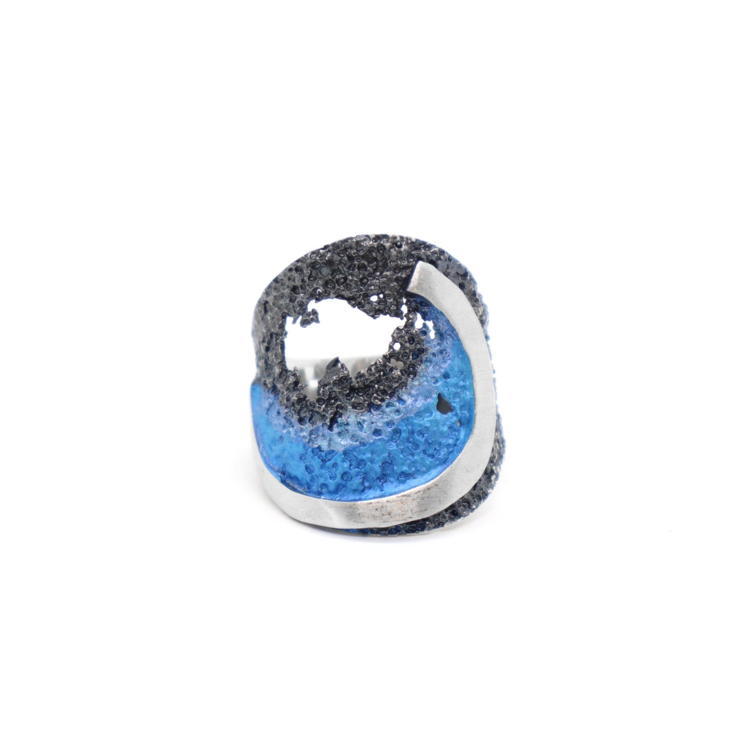 orfega wave ring in blue, sterling silver and natural pigments