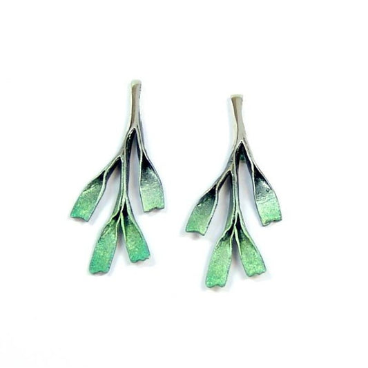 sterling silver copey earrings by orfega compostela with a natural green pigment. Sterling silver post back.