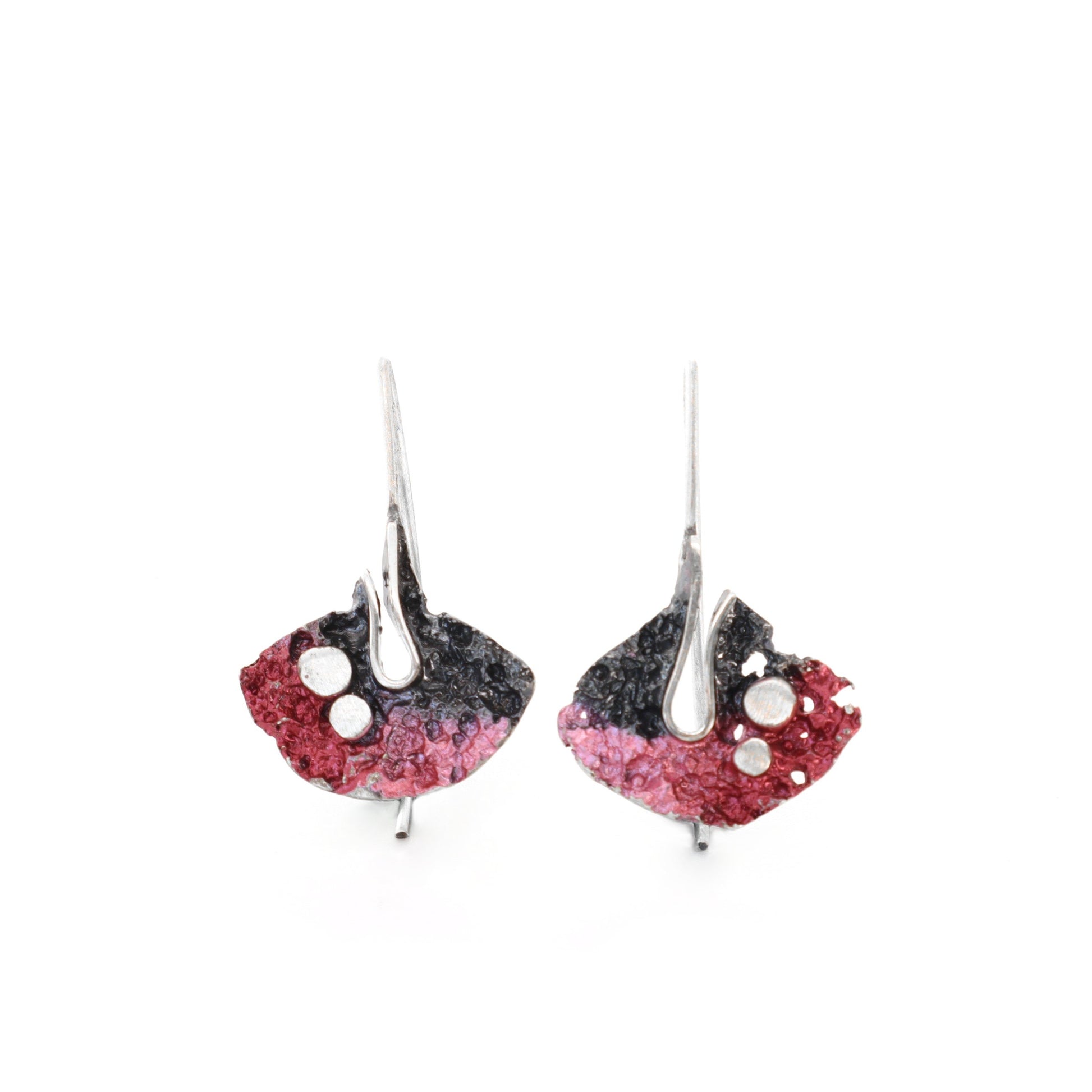sterling silver stingray earrings with hook back in natural red pigment