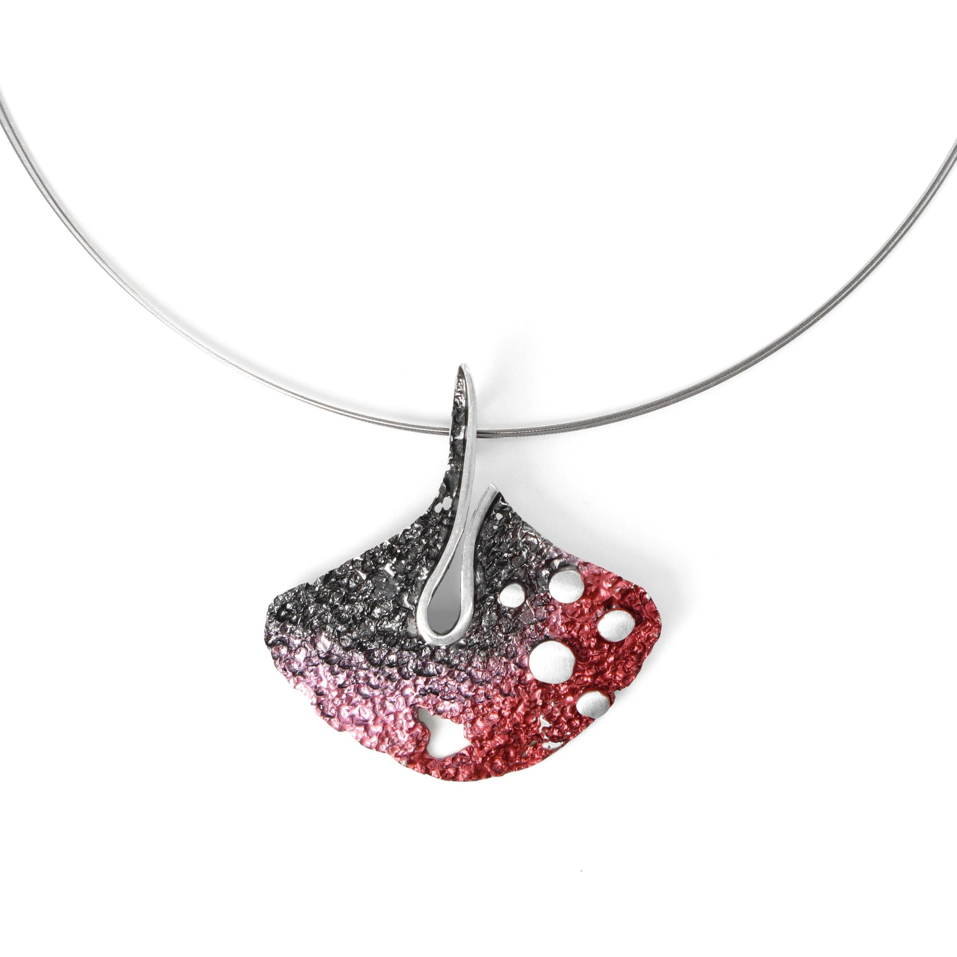 sterling silver stingray necklace with natural red pigment. 16 inch stainless steel cable